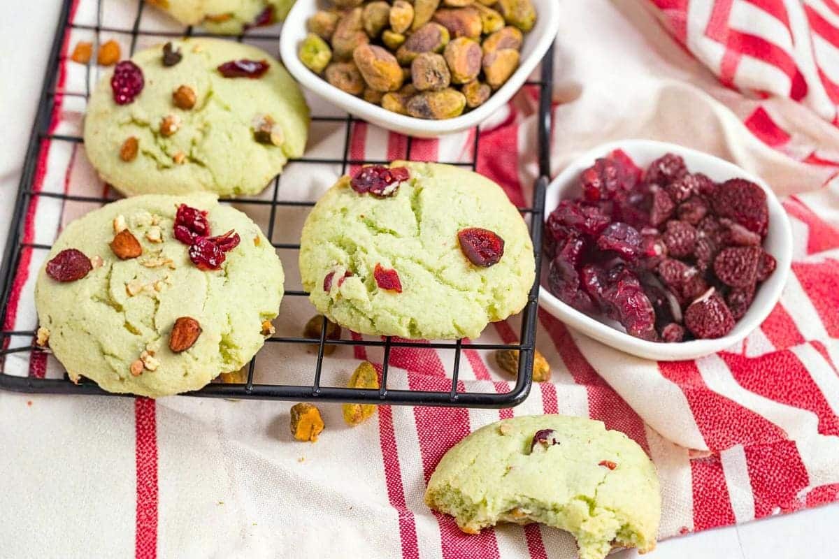Close up shot of pistachio cookies.