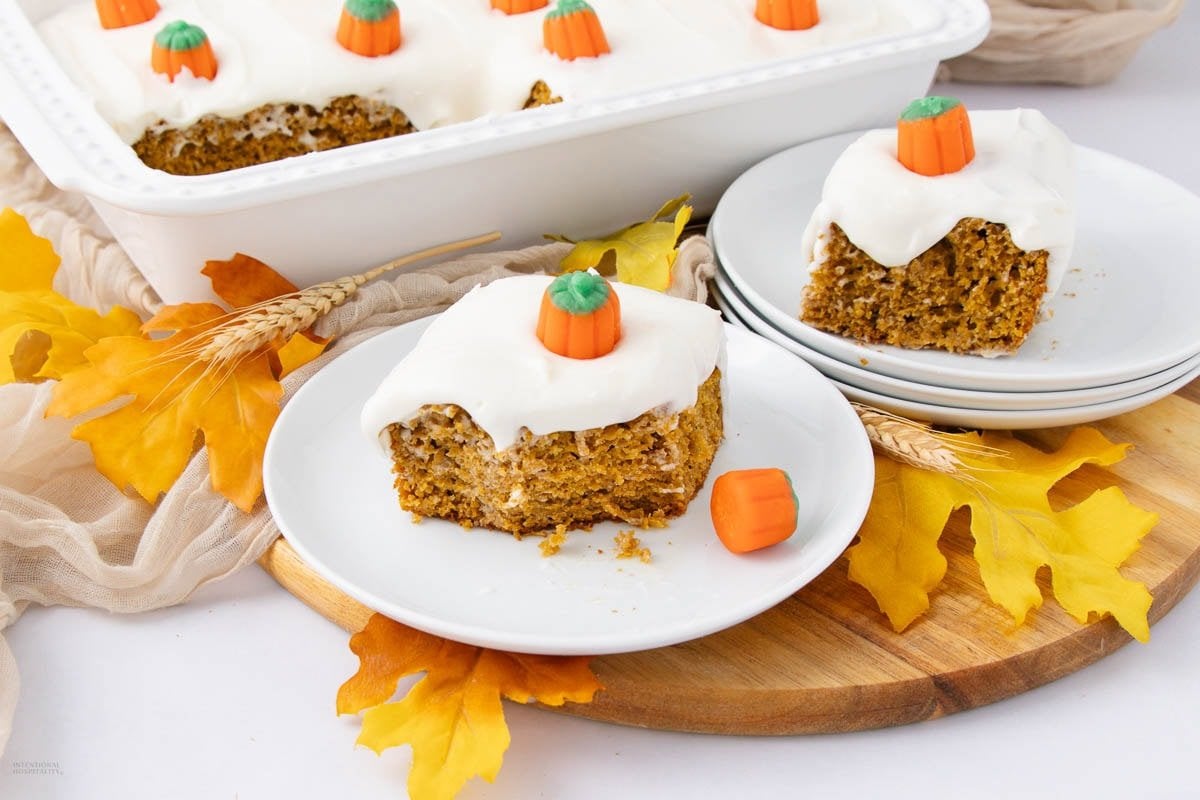 A close up shot of pumpkin spice cake.