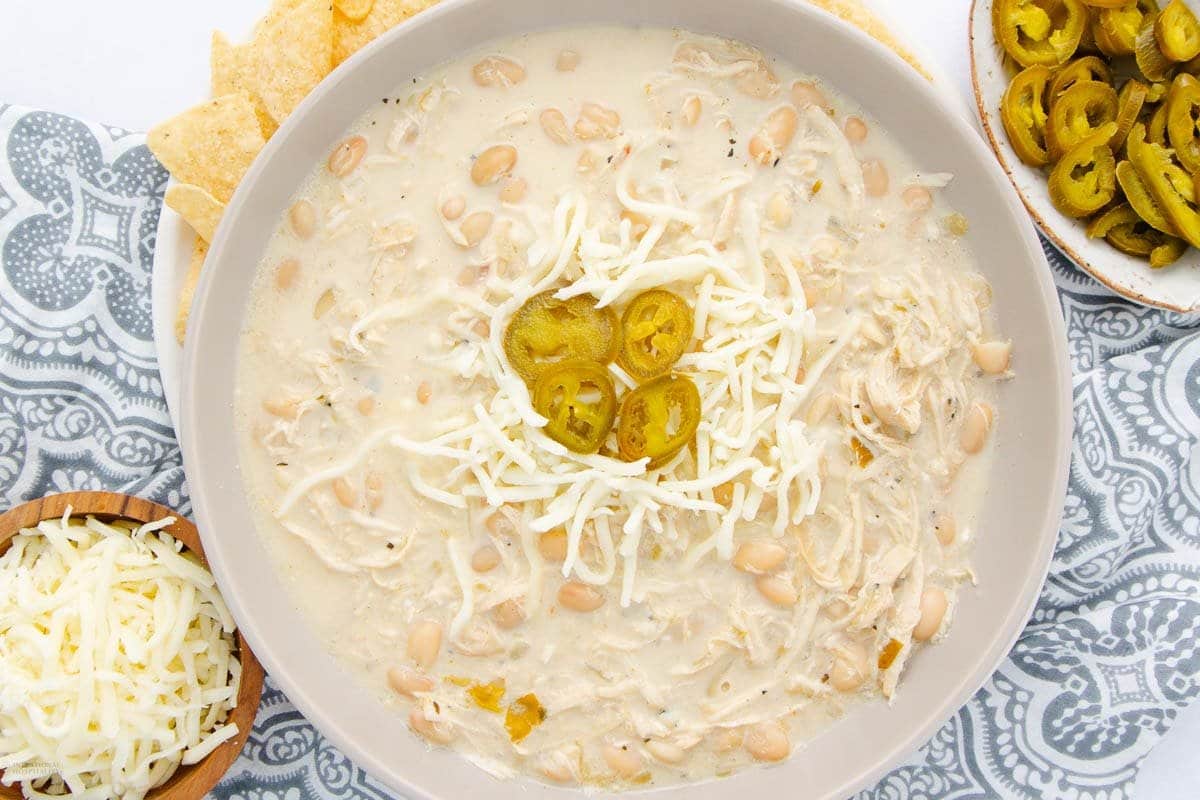 A close up shot of white chili.