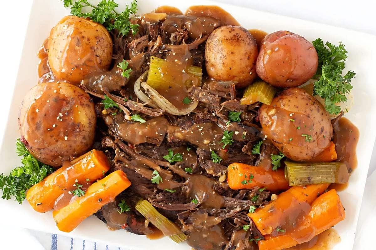 A close up shot of yankee pot roast.